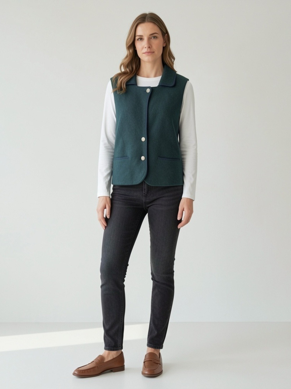 Giesswein Pure Wool Green Winter Vest Size 48 – Cozy Women’s Layering Gilet
